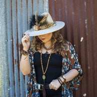 Picture Jasper Beaded Collar Necklace w/ Cross Pendant 261b