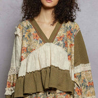 Long sleeve patchwork ruffle top