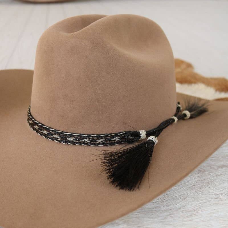 Horsehair Braided 5 Strand Double Tassel Hat Band - Stripe
