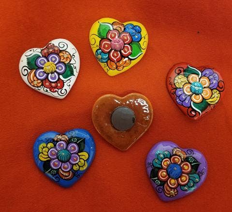 Hand-painted Ceramic heart magnets assorted
