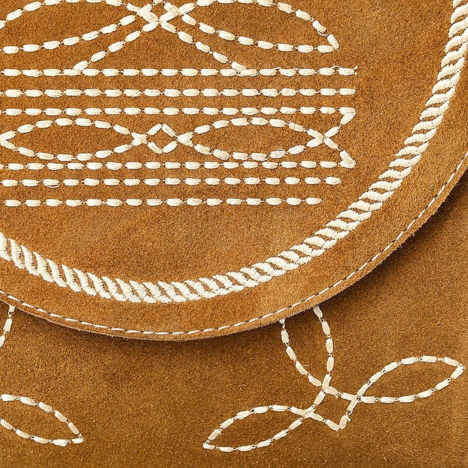 Western Flap Crossbody Bag with White Rope & Floral Stitch