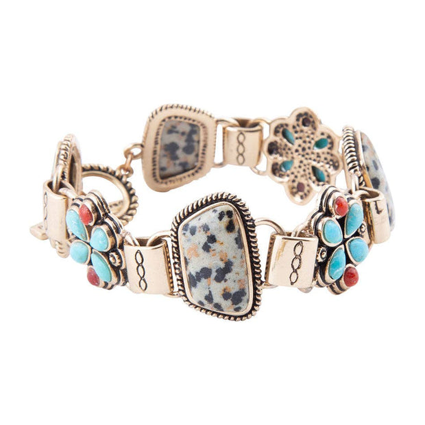 Legacy Blue Turquoise and Dalmatian Jasper Golden Bracelet