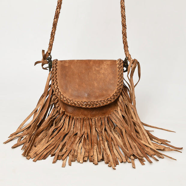 Braided and Fringed Leather Crossbody