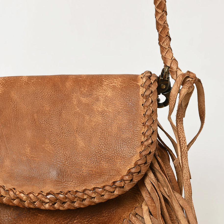Braided and Fringed Leather Crossbody