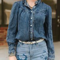 Dark Wash Long-Sleeve Denim Pearl Snap Shirt