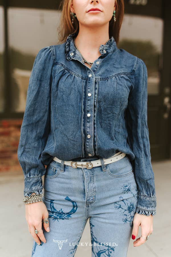 Dark Wash Long-Sleeve Denim Pearl Snap Shirt
