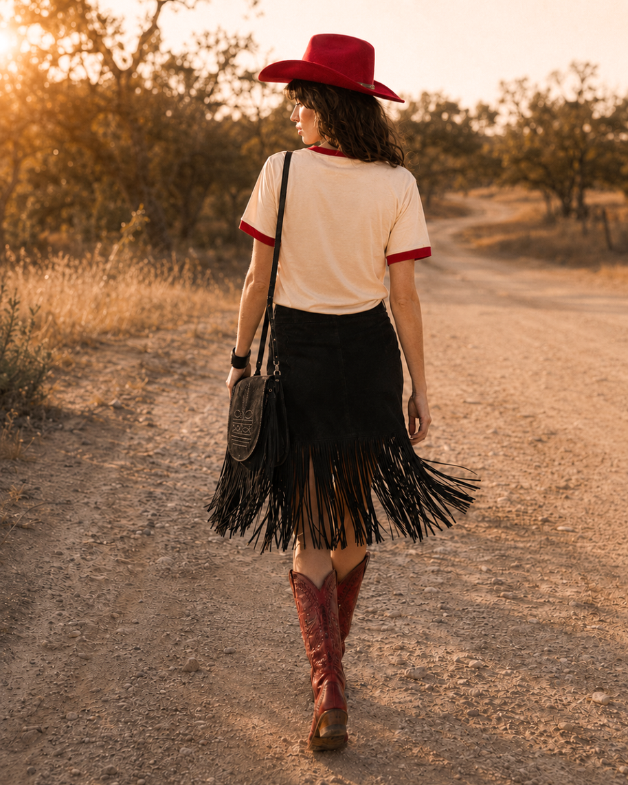 Black Fringe Buckle Skirt