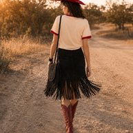Black Fringe Buckle Skirt