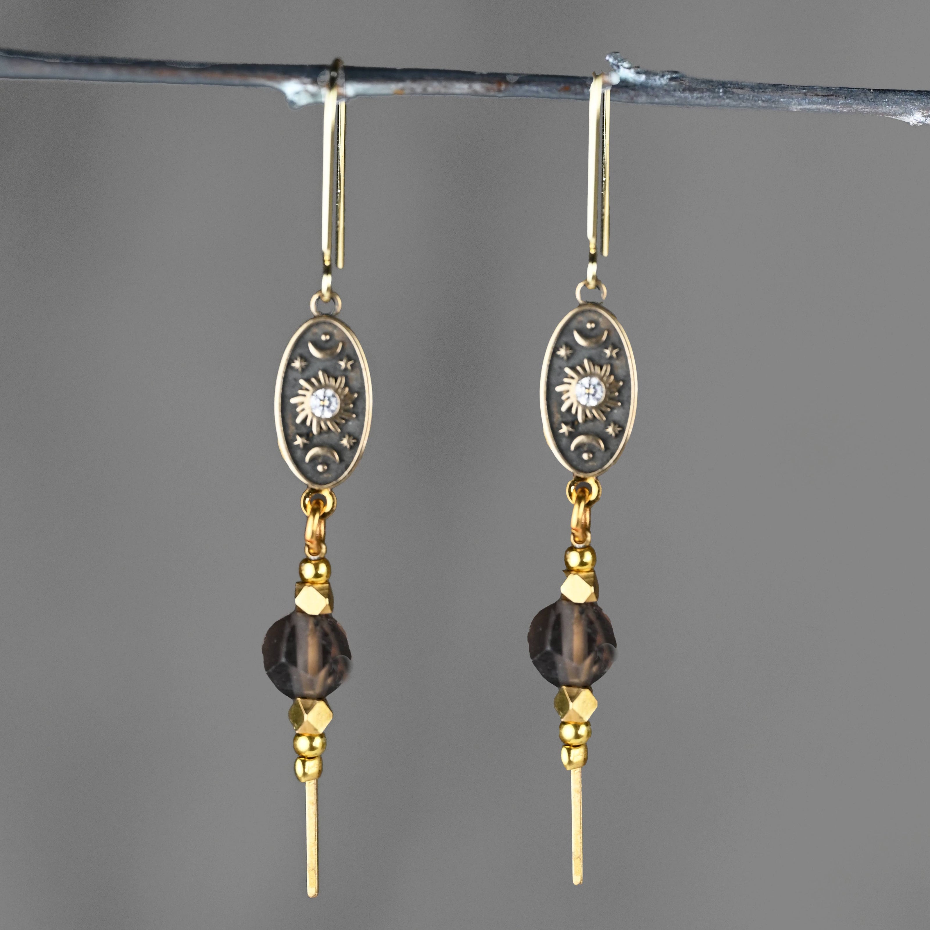 Vintage Cast Sun & Moon w/Semi Precious Stick Option Earring