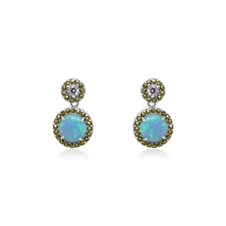 Sterling Silver Opal & CZ Marcasite Earrings