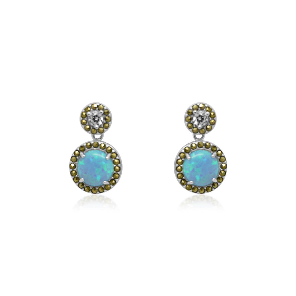 Sterling Silver Opal & CZ Marcasite Earrings