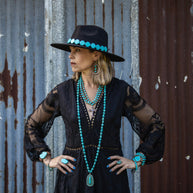 Blue Turquoise Beaded Collar Necklace w/ Cross Pendant 260y