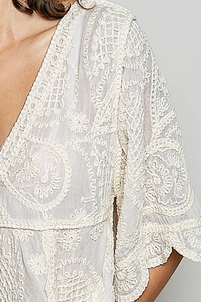 V-neck Solid Crochet Top