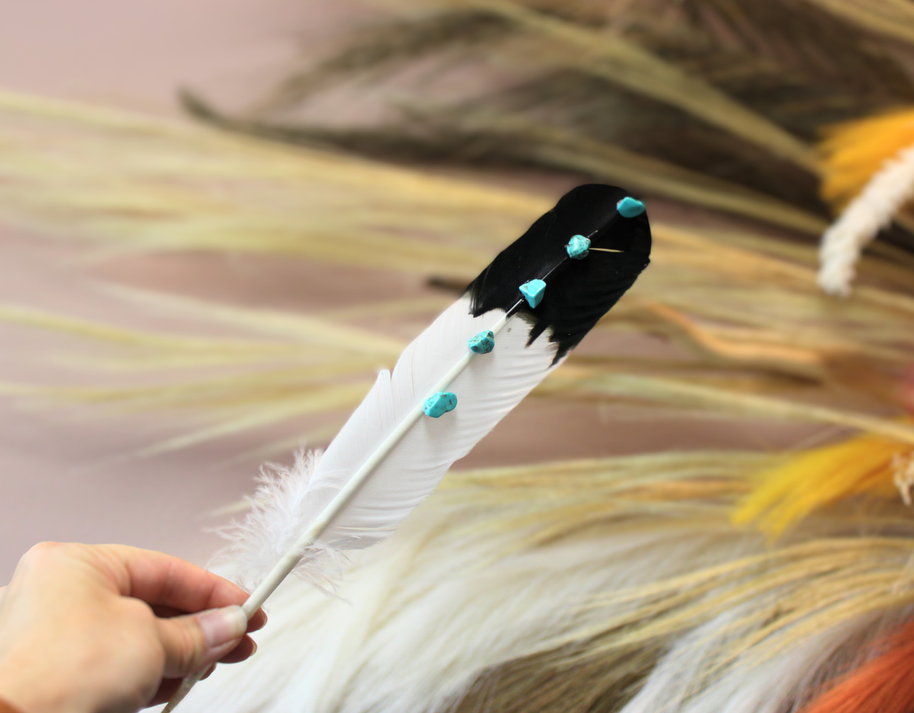 Turquoise Studded Black Tipped Turkey Feathers