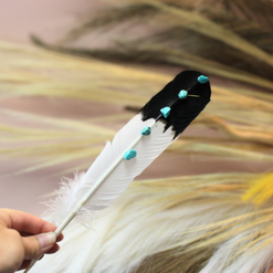 Turquoise Studded Black Tipped Turkey Feathers