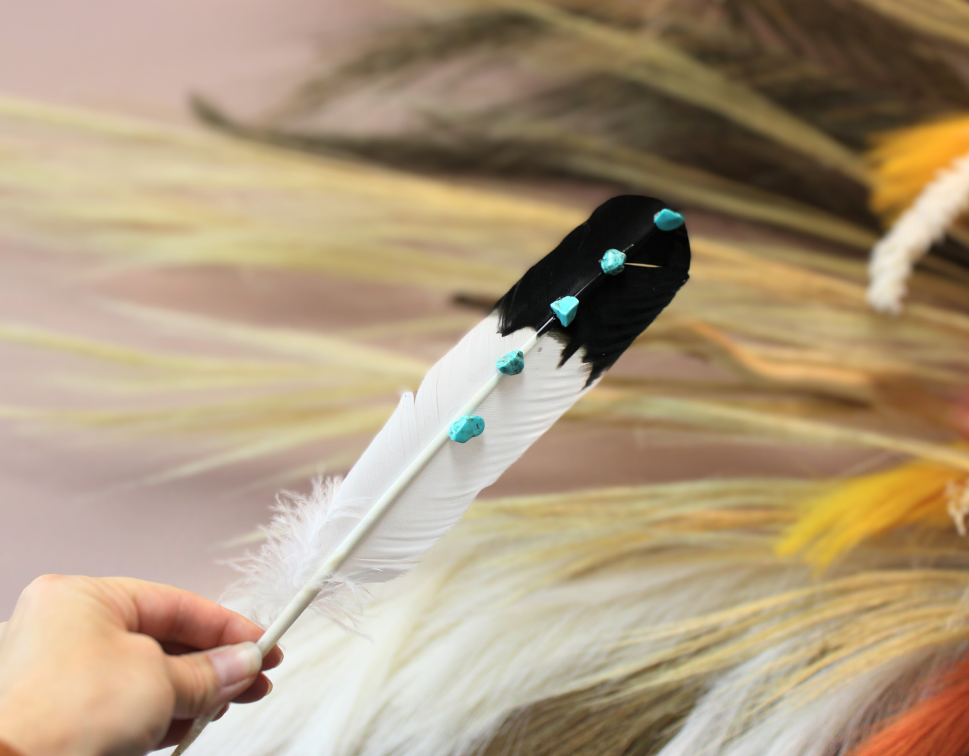 Turquoise Studded Black Tipped Turkey Feathers