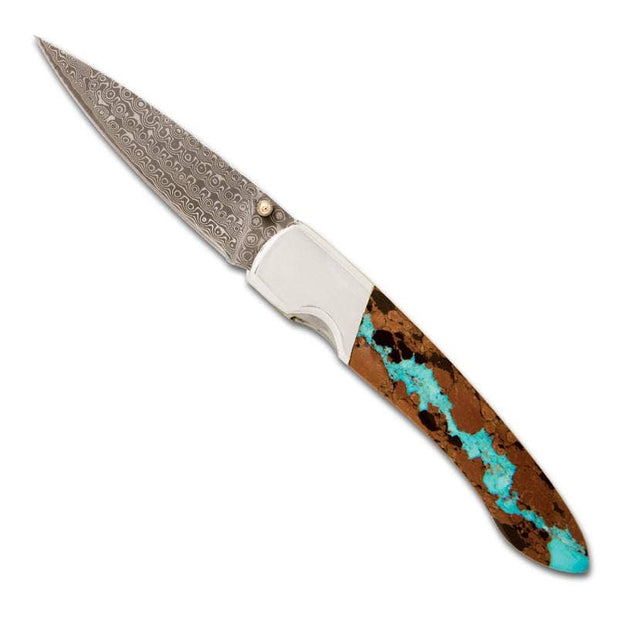 Vein Turquoise Damascus 4" Liner Lock Knife