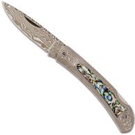 Damascus Pocket Knife with Abalone Inlay