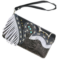 Suede Fringe Western Floral Crossbody Wallet