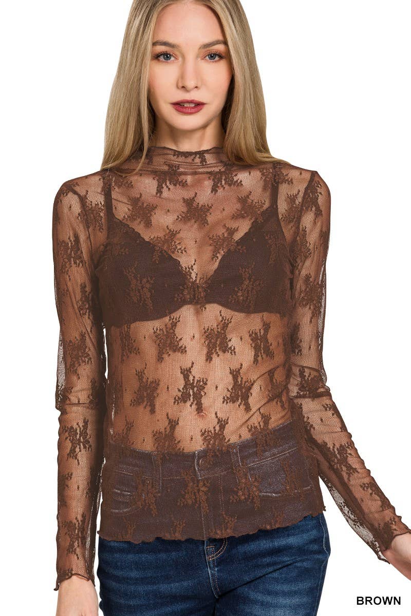 Lace Long-Sleeve Layering Top, Several Colors