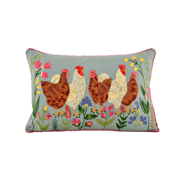 Embroidered Rooster Pillow 16x24"
