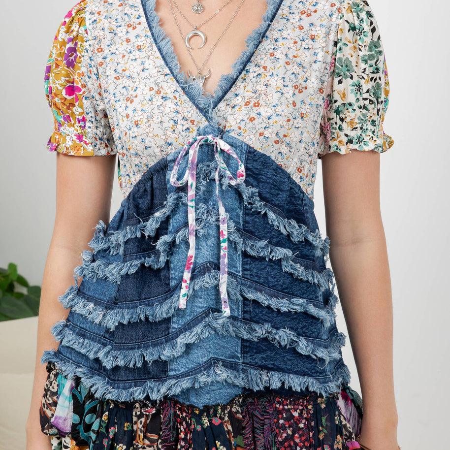 Boho Patchwork Denim Top