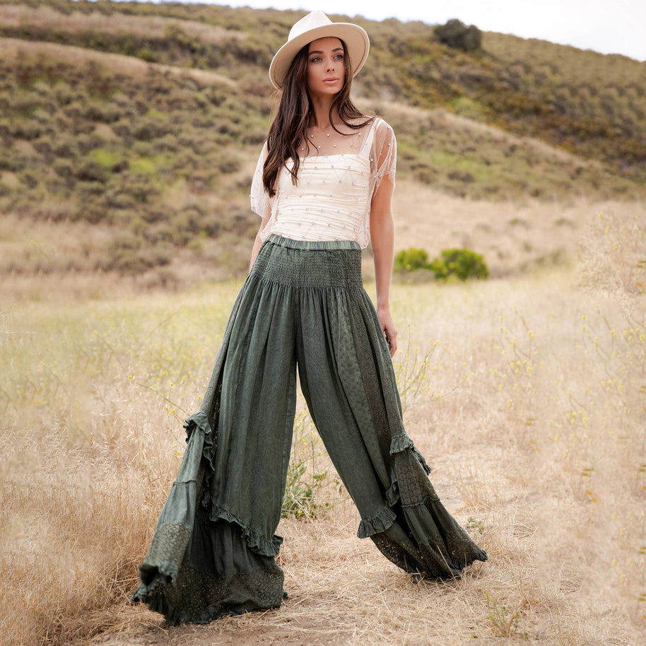 Mineral Wash Lace Tiered Ruffle Pants