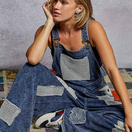 Crochet contrast patch overalls