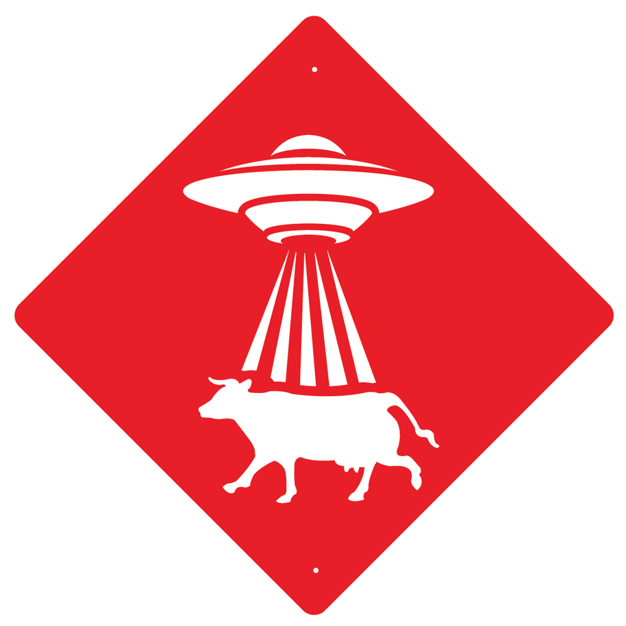RUSTIC METAL UFO COW SIGN