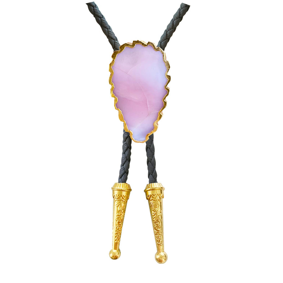 Gemstone Bolo Tie - Pink Opal (Gold)