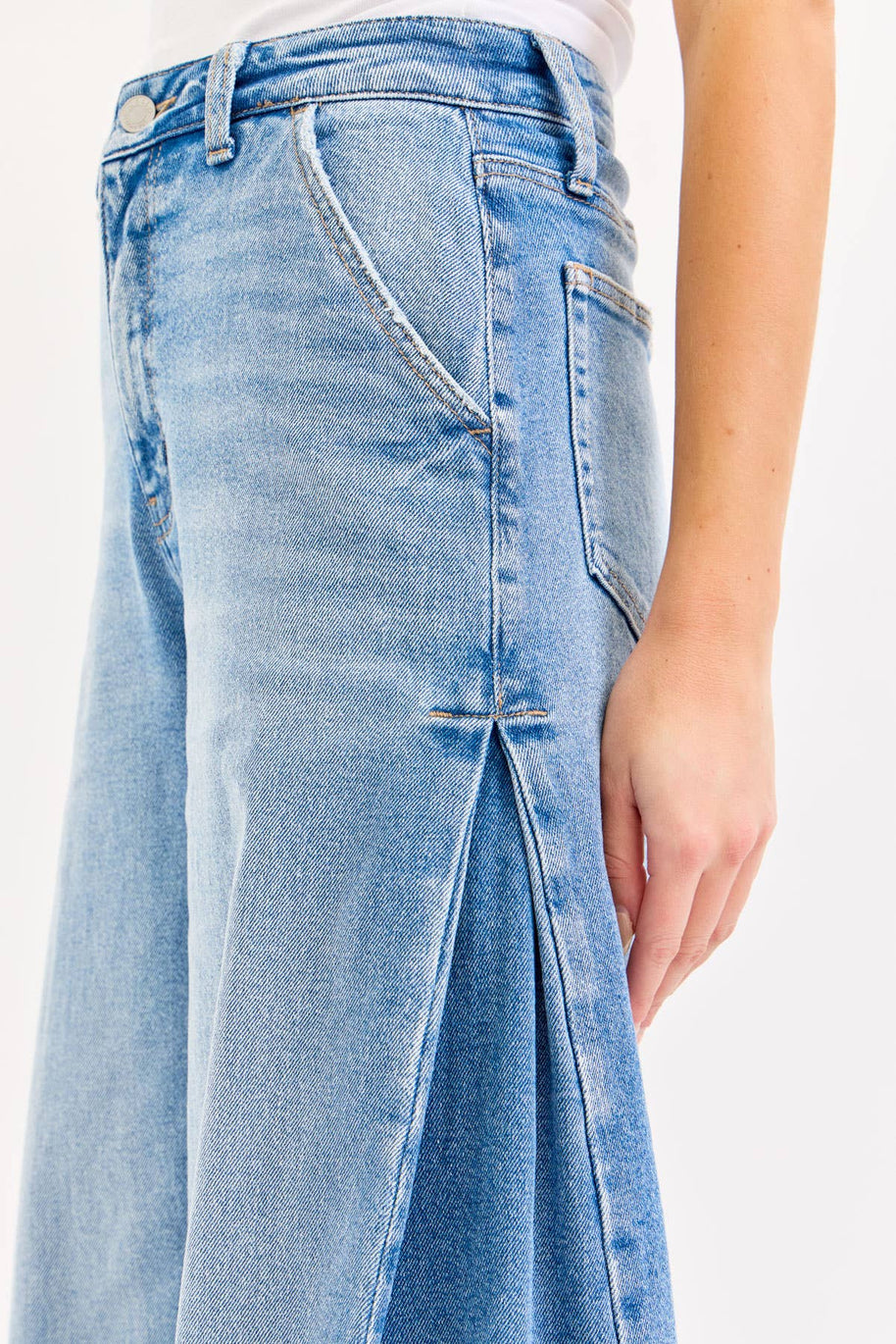 High Rise Wide Leg Jeans with Tucked Side Panel