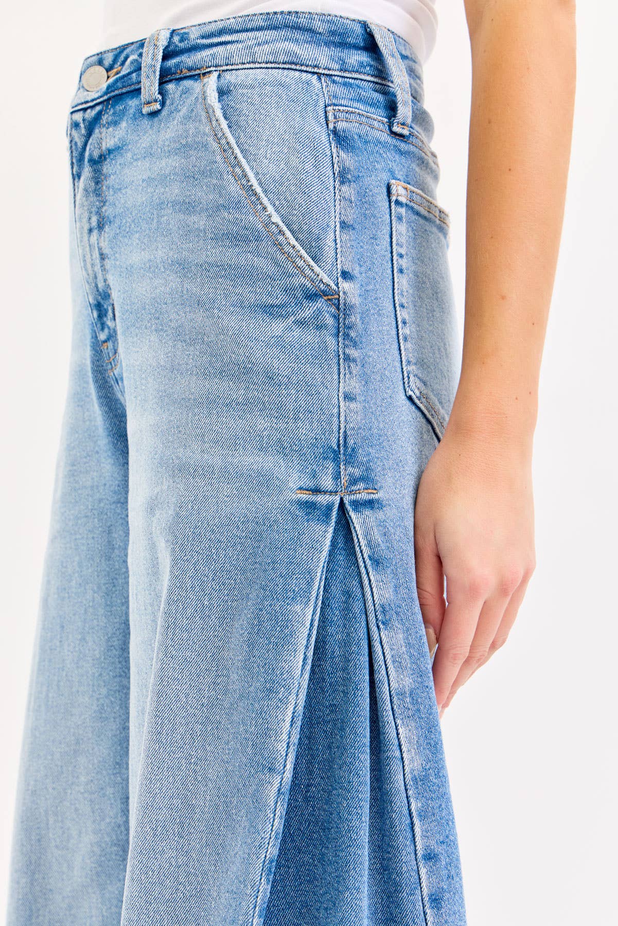 High Rise Wide Leg Jeans with Tucked Side Panel