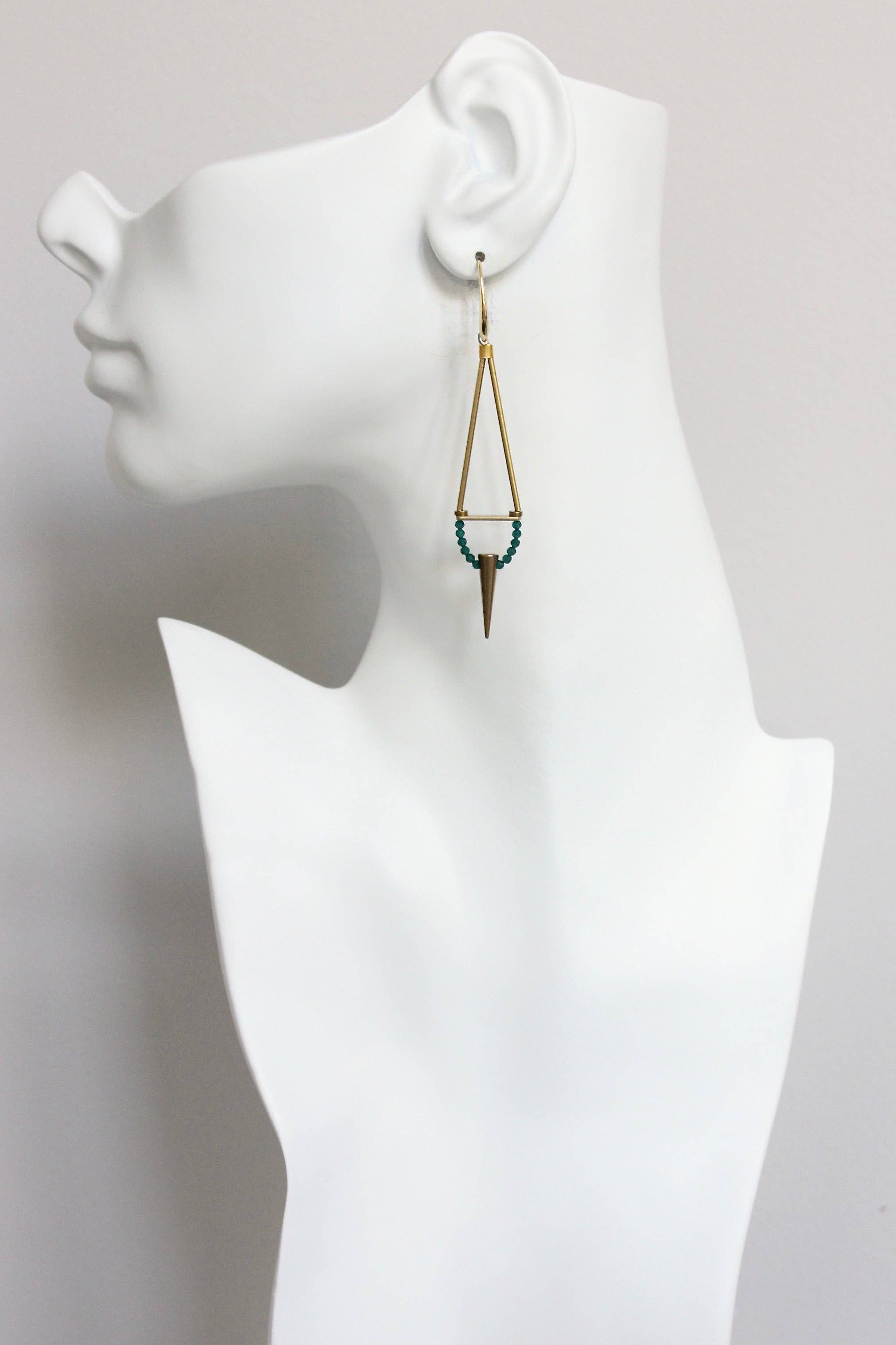 Geometric green onyx spike earrings