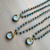 Rising Moon Mountain Portal Pendant And Crocheted Crystal Necklace