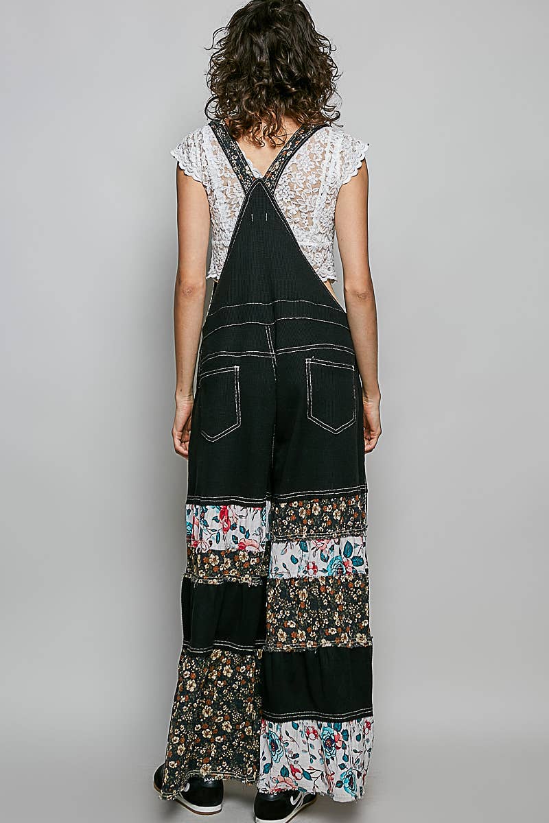 Mixed Media Printed Fabric Overalls