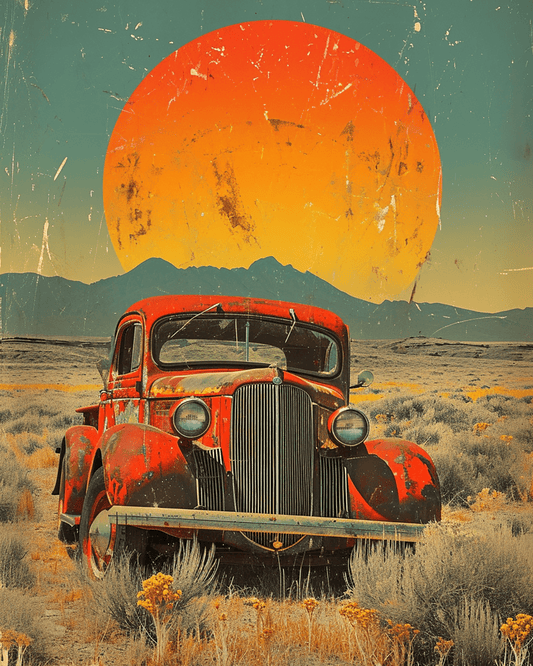 Vintage Southwest New Mexico Old Pickup Truck 8"x10" Art Print with Matte