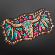 Western Iron On Trucker Hat Patch - Longhorn Cow Skull