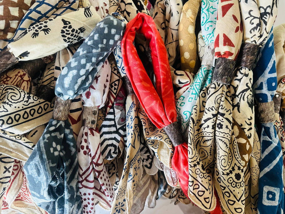 Boho Bandanas With Cowhide Leather Slides