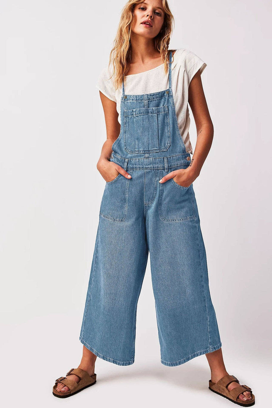 String Tie Wide Leg Denim Jumpsuit