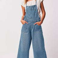 String Tie Wide Leg Denim Jumpsuit
