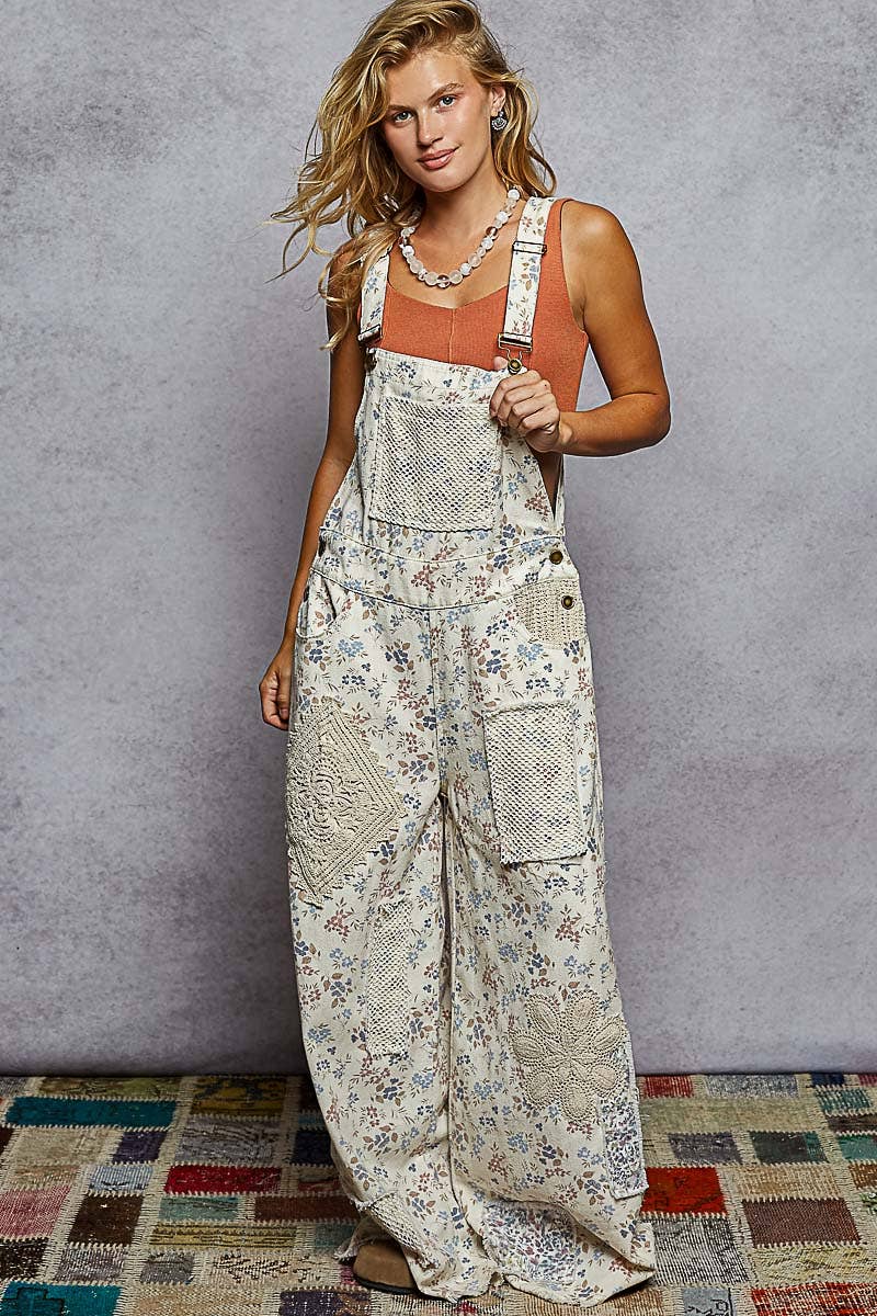 Crochet contrast patch overalls