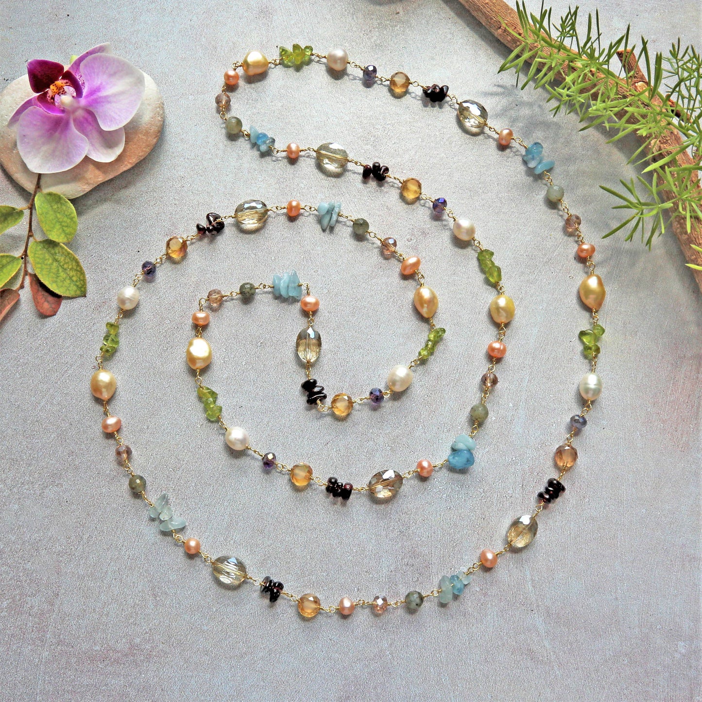 Multi-Gemstones Beaded-Wire Wrapped Necklace