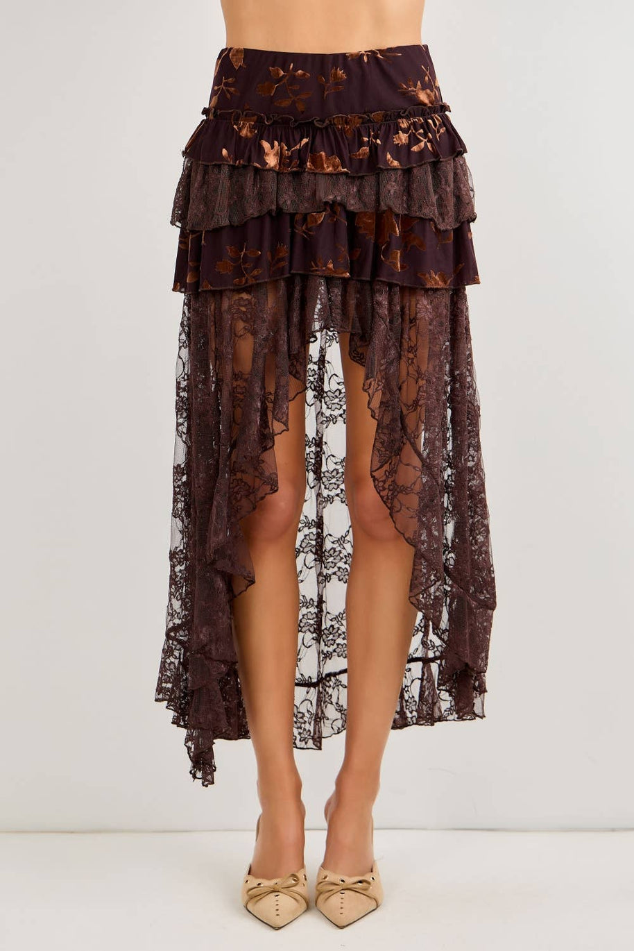 Burnout Velvet Tiered Skirt