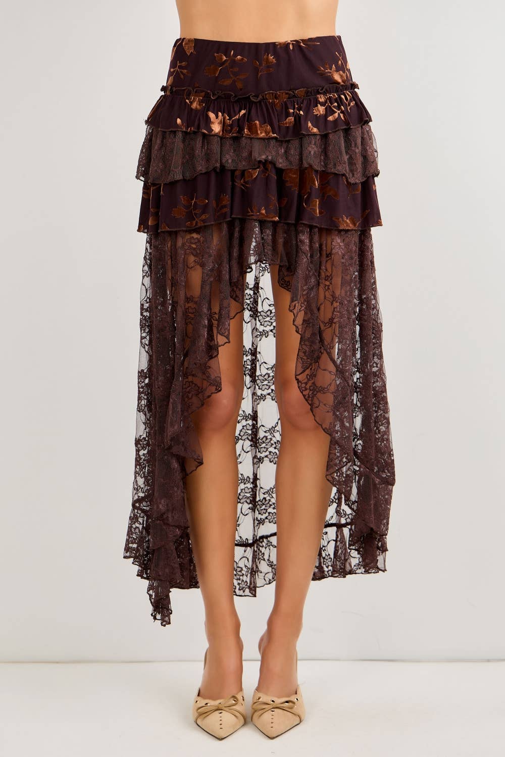 Burnout Velvet Tiered Skirt