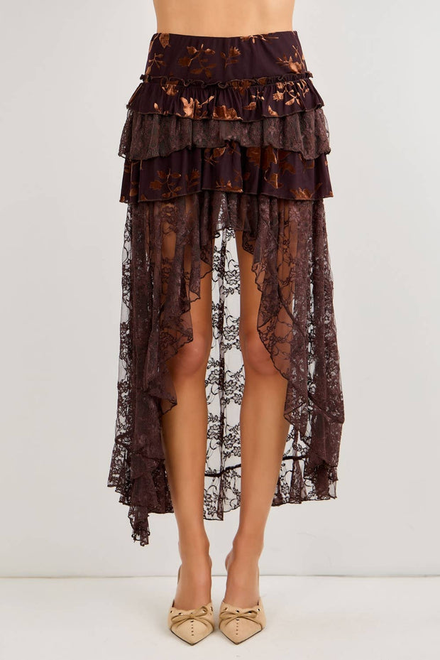 Burnout Velvet Tiered Skirt