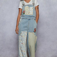 Pol Clothing Floral Patchwork Embroidery Overall