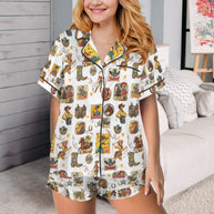 Vintage Cowgirl Collage Western Satin Ruffle Pajama Set