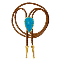 Gemstone Bolo Tie - Blue Turquoise (Gold)