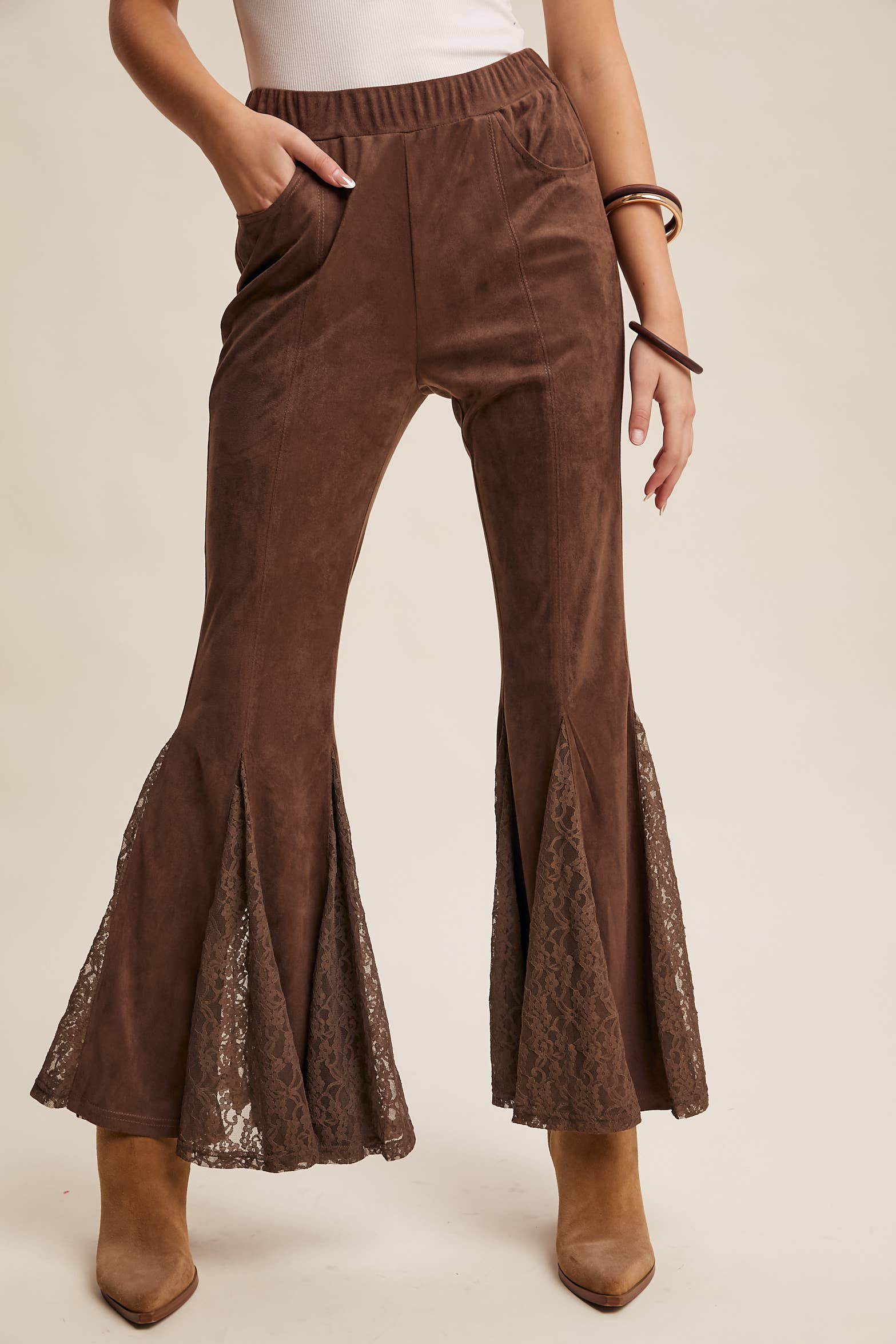Lace Inset Flare Pants