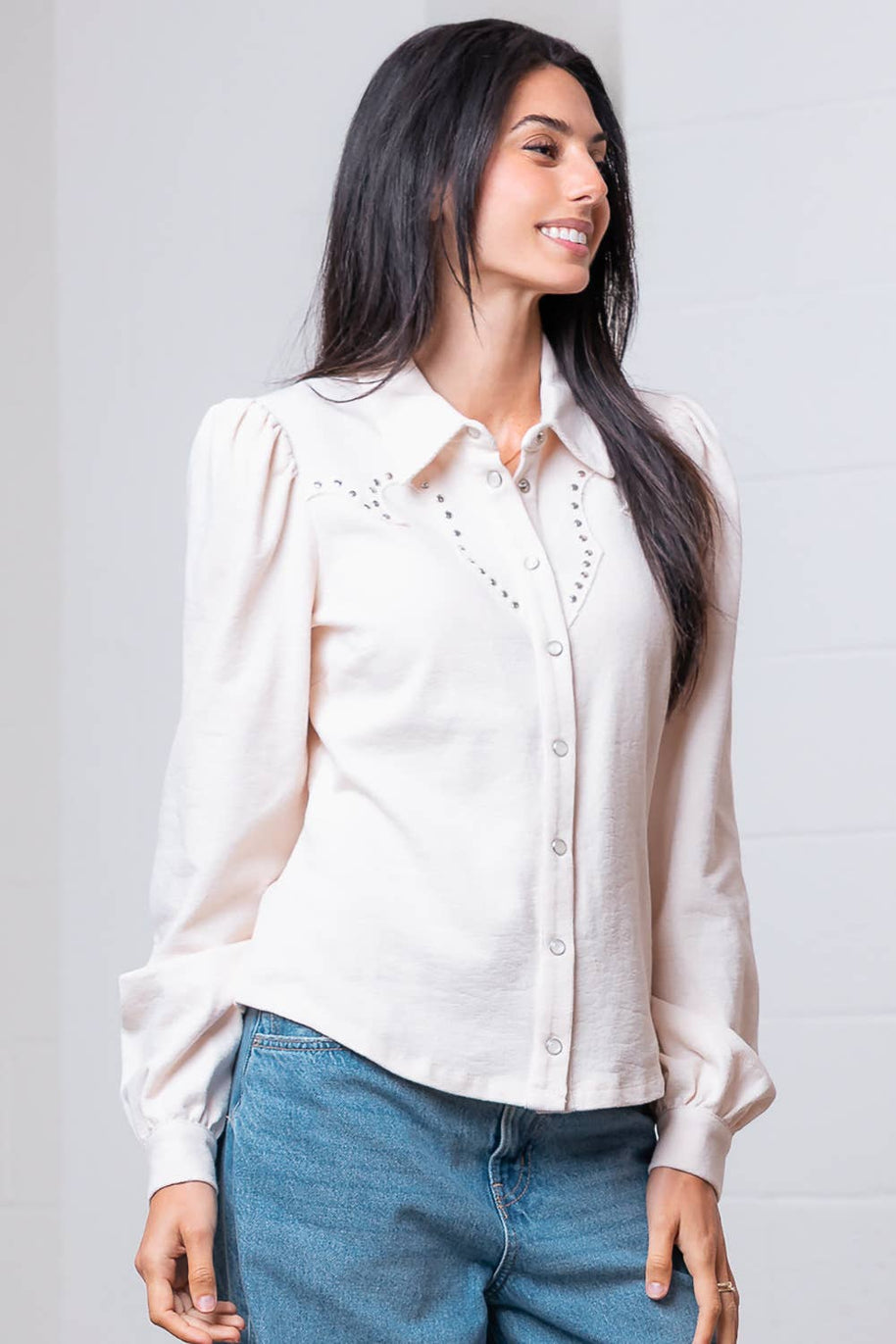 White Button Down with Embroidery